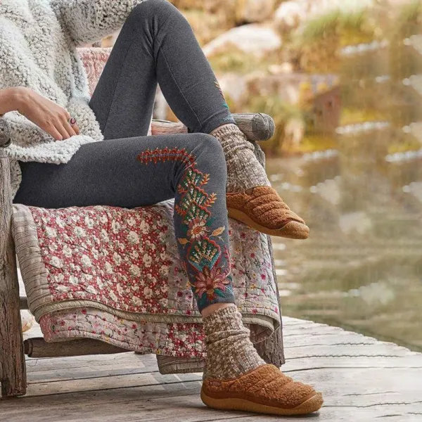 Western Ethnic Floral Embroidered Cozy Leggings