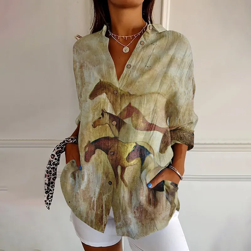 Vintage Western Horse Print Long Sleeve Shirt