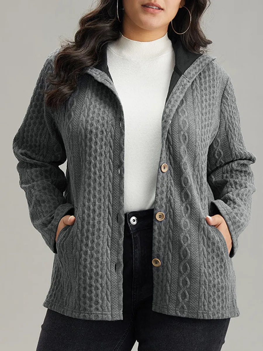 The gray textured jacket has pockets