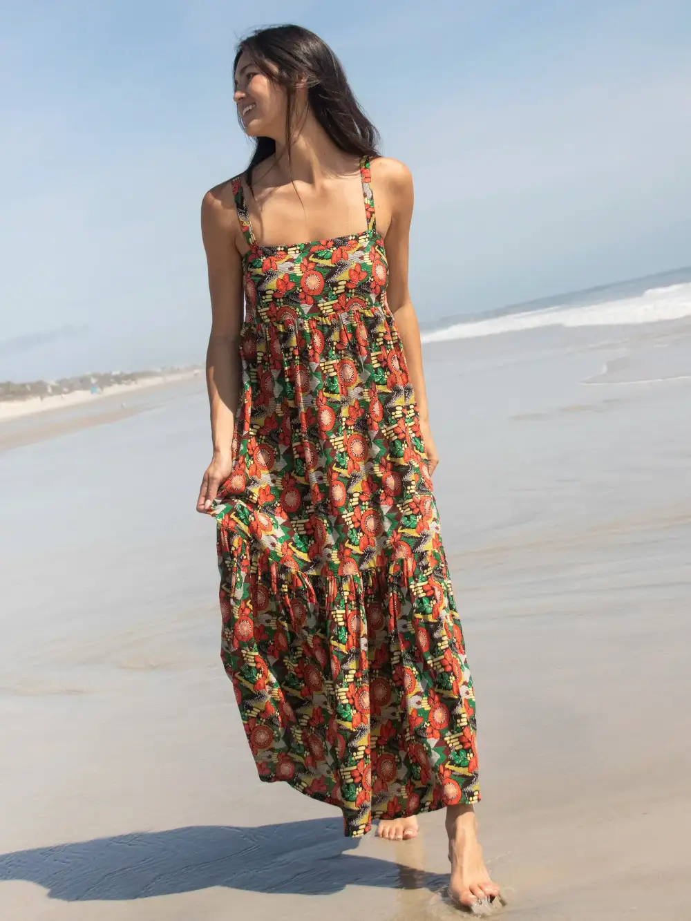 Mia Backless Maxi Dress - Orange Floral Blooms