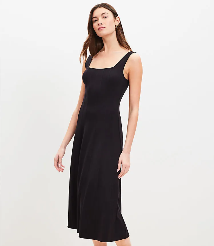 Ponte Seamed Flare Midi Dress