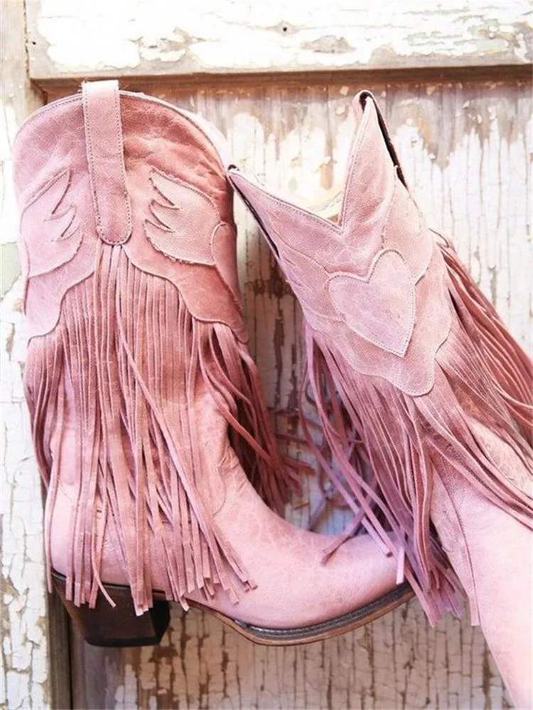 Western Vintage Tassels Cowgirl Boots