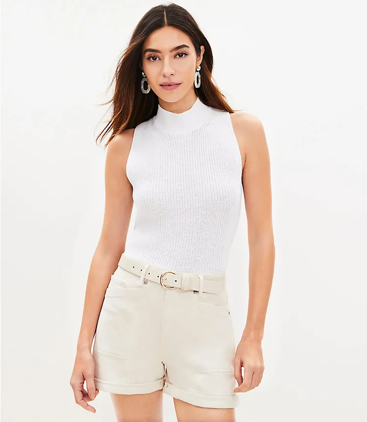 Ribbed Mock Neck Sleeveless Sweater