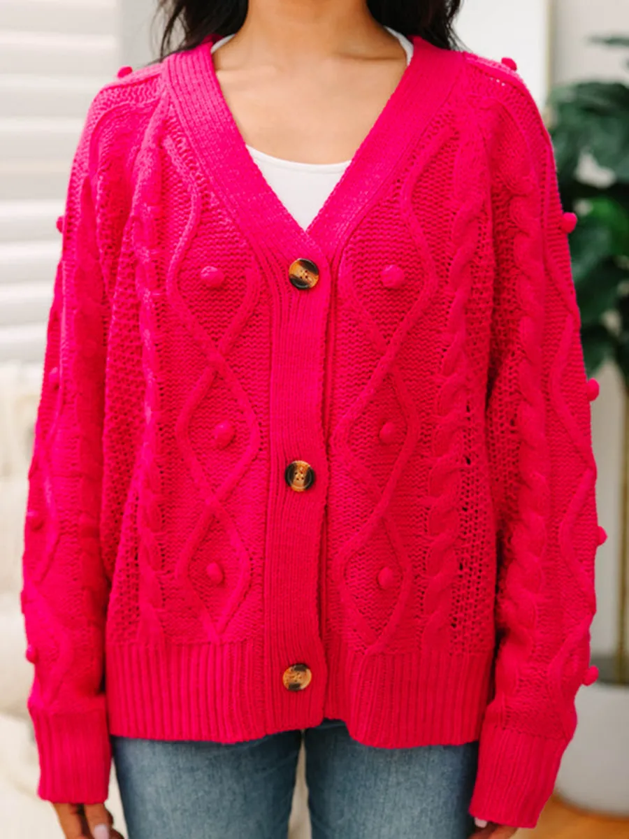 Hot Pink Cable Knit Cardigan