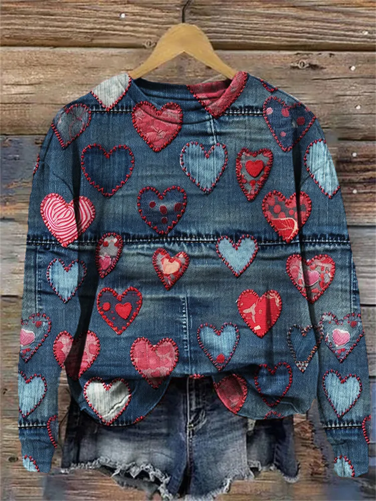 Valentine's Day Jeans Hearts Art Pattern Sweatshirt