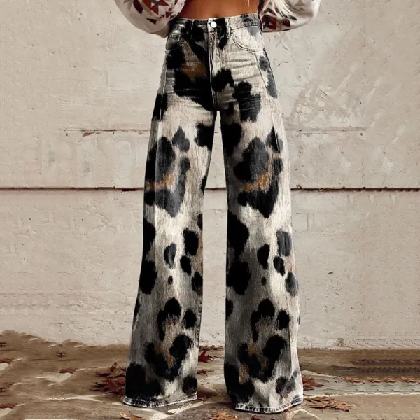 Women's Vintage Print Casual Wide Leg Pants