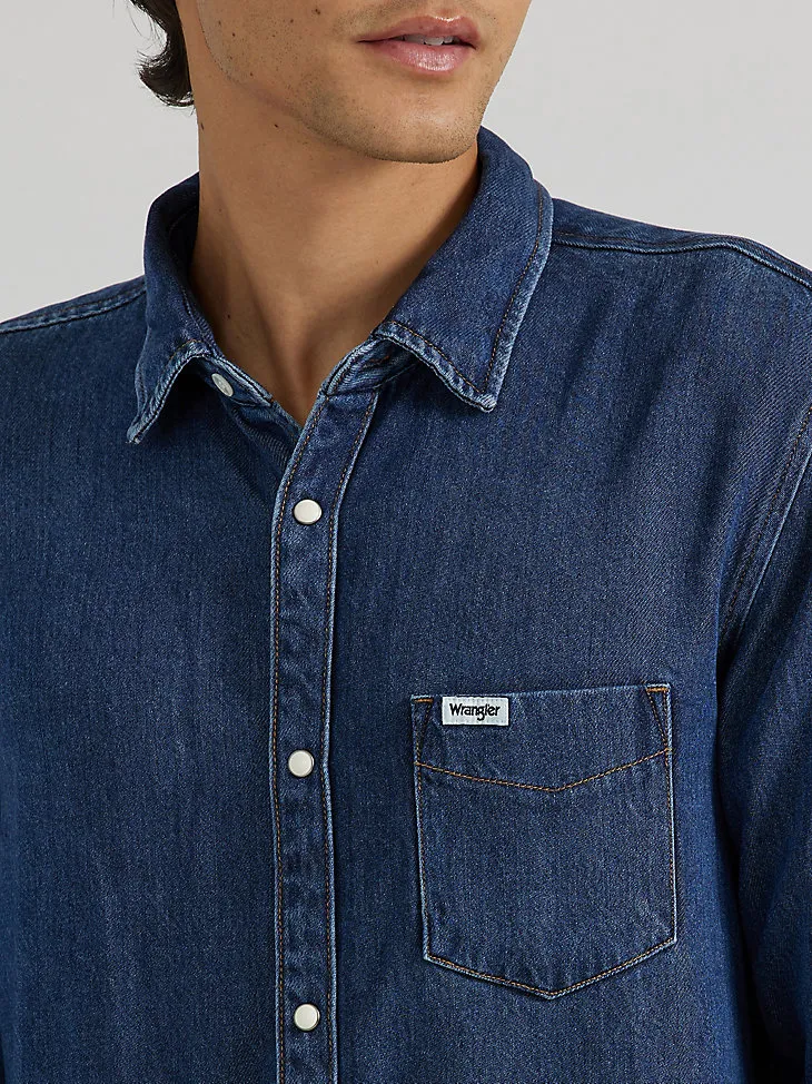 MEN'S POCKET FRONT DENIM SHIRT IN LIGHT STONE