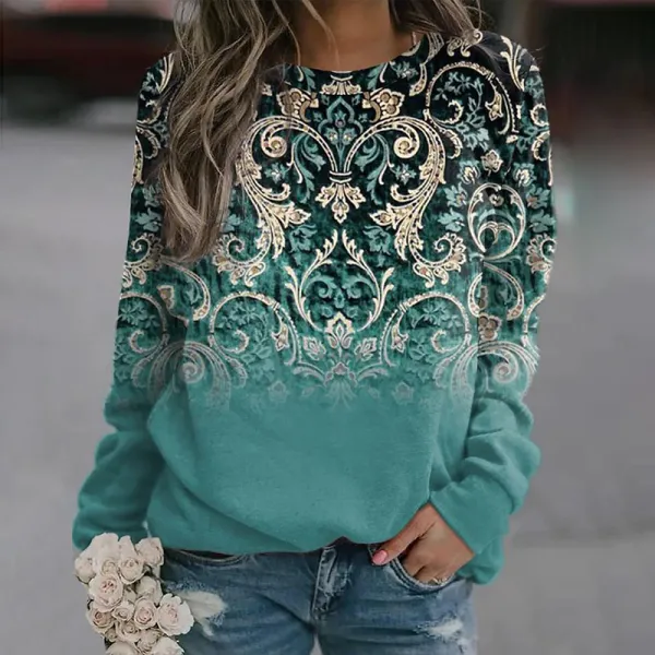 Western Gradient Geometric Print Crew Neck Sweatshirt