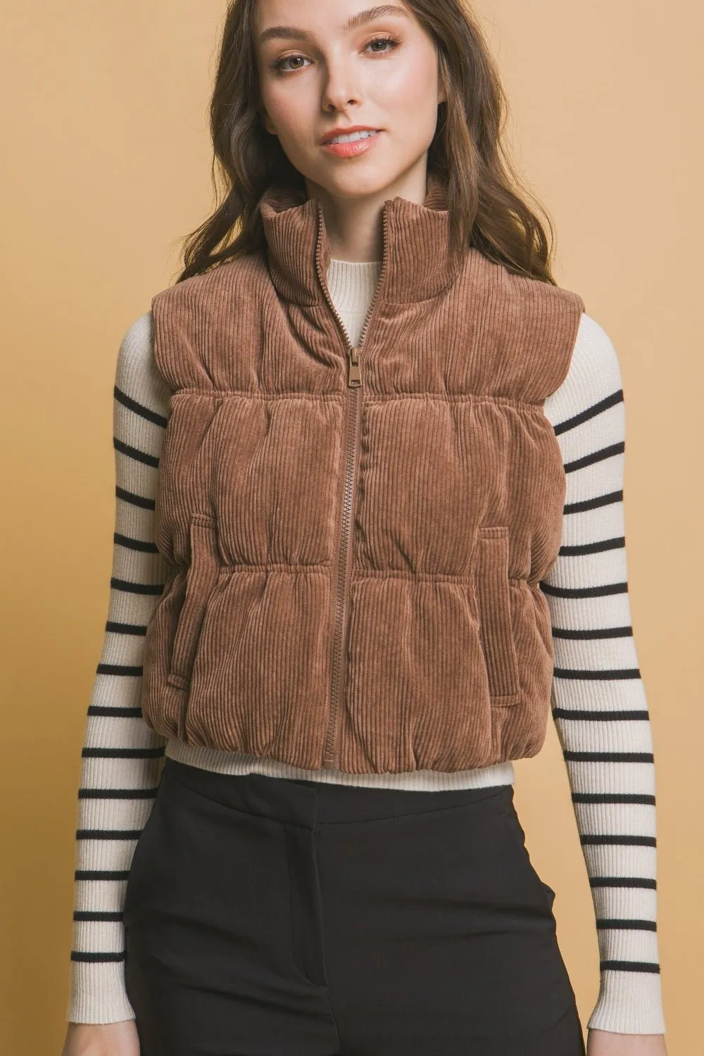 Corduroy Zip Up Puffer Vest