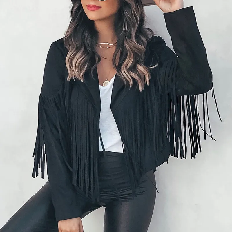 Oversized Solid Fringed Long Sleeve Jacket