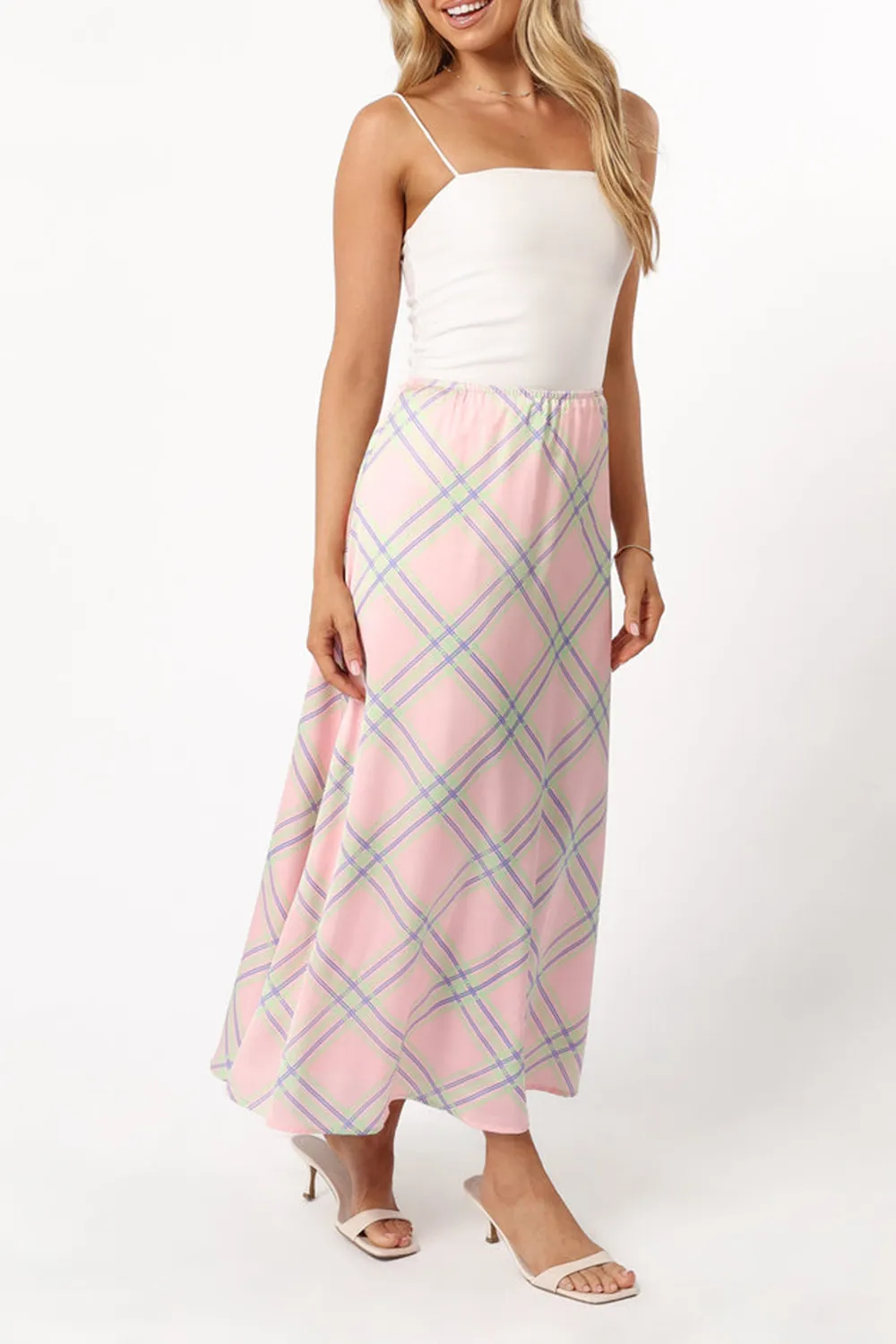 CLARISSA MIDI SKIRT - PINK CHECK