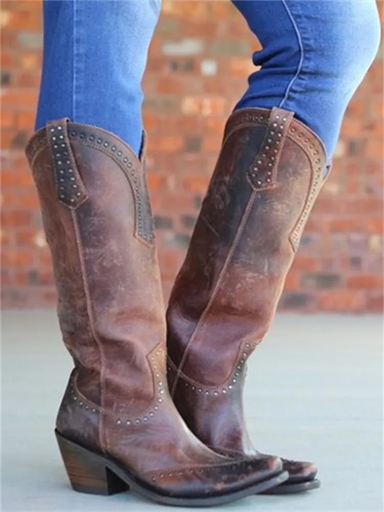 Western Vintage Studded Cowgirl Boots