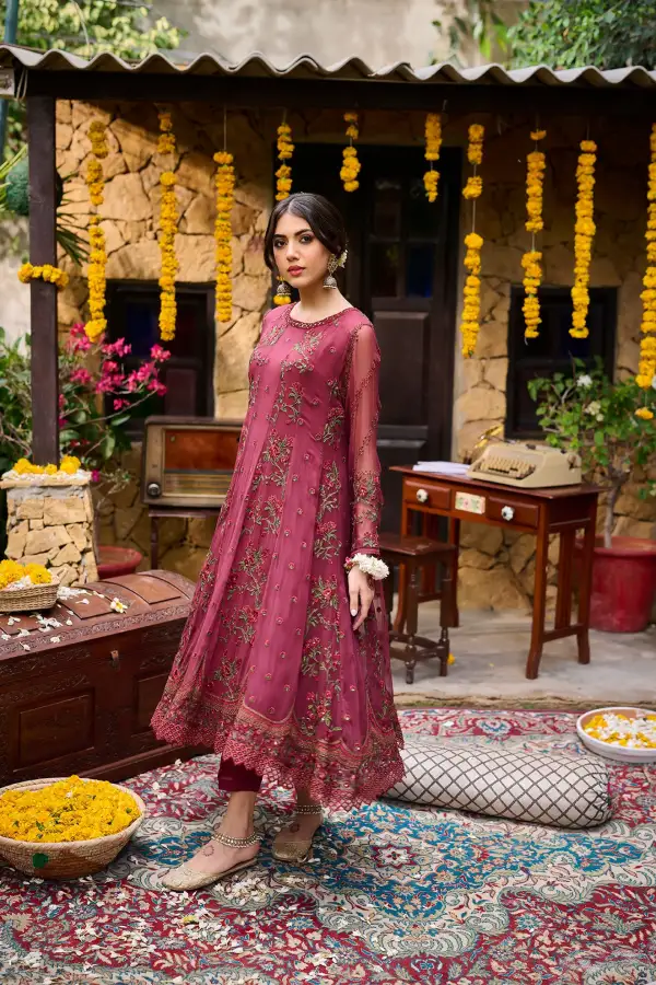 MAROON  2PCS  EMBROIDERED KURTA WITH TROUSER