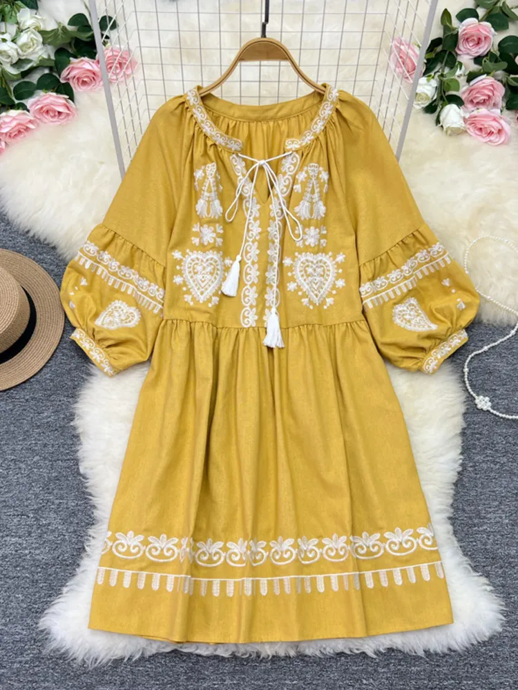 Women's Casual Retro Ethnic Embroidery Cotton Dress