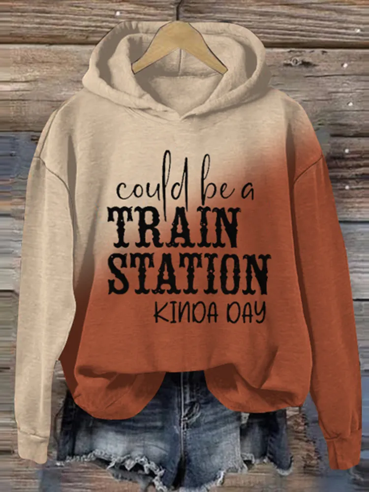 Could Be A Train Station Kinda Day V Neck Long Sleeve Hoodie