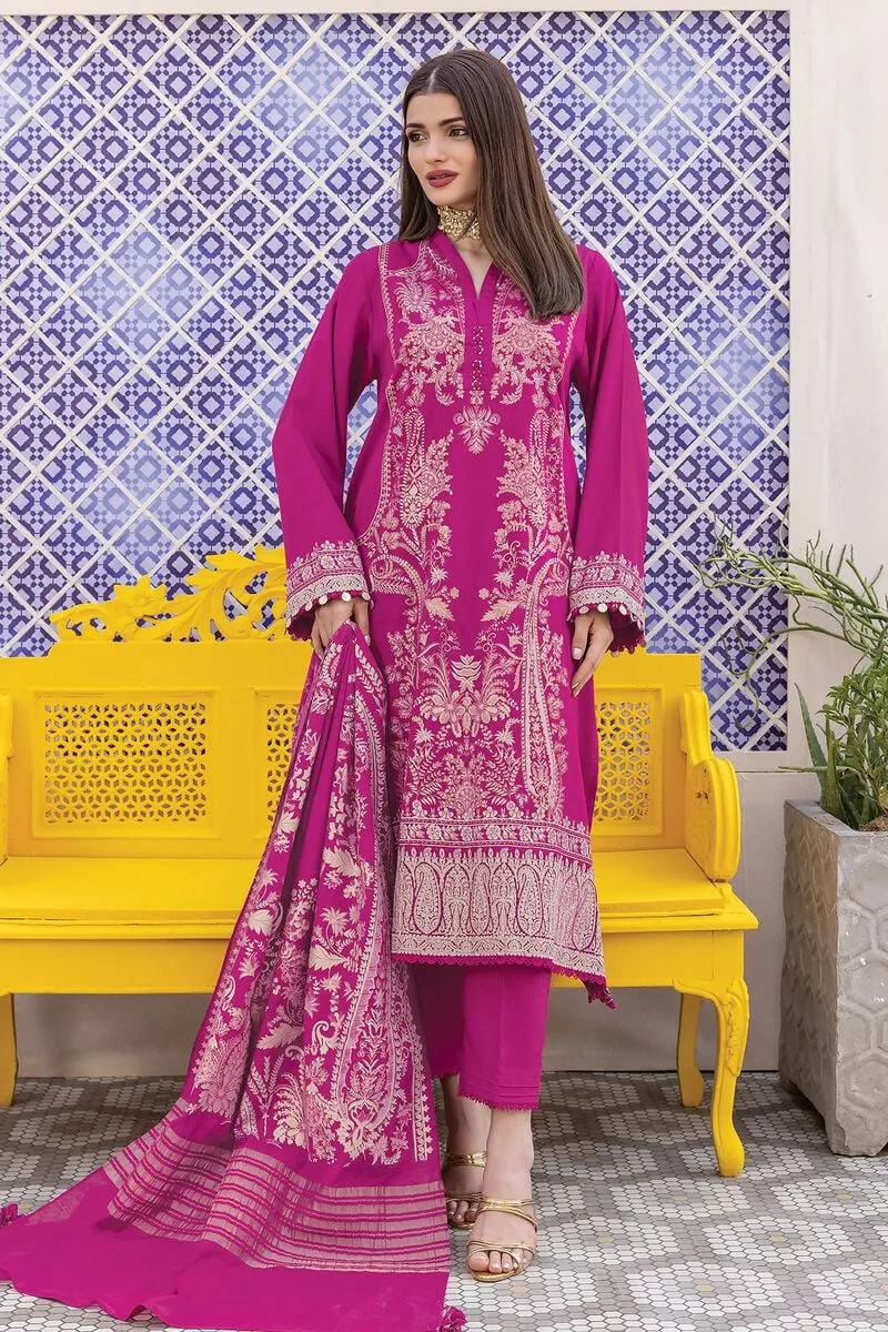 3 Piece Kurta Embroidered | Dupatta& Bottom & Tops | Color Purple