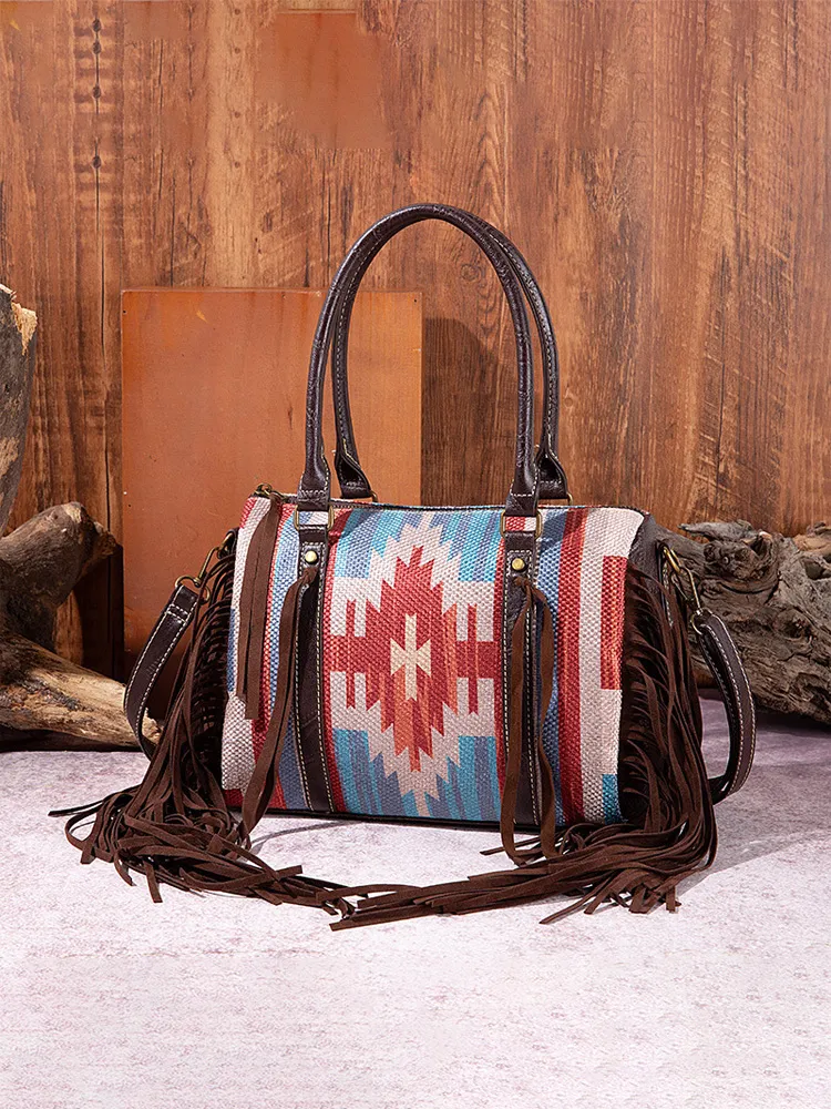 Women's Retro Ethnic Style Printed Tassel Shoulder Bag