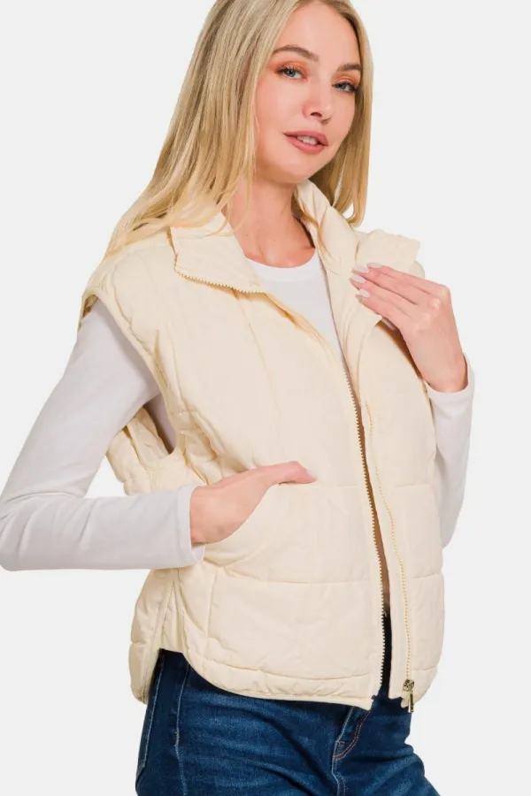 Cropped Puffer Vest - Cream