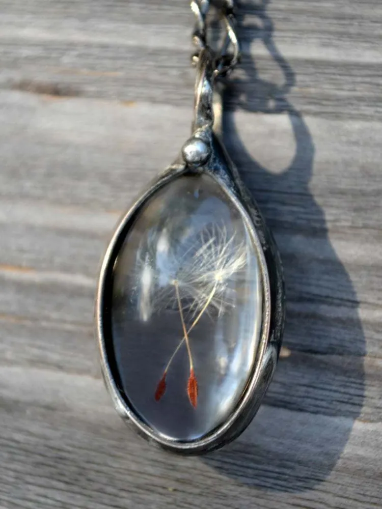 Vintage Dandelion Grass Pendant Necklace