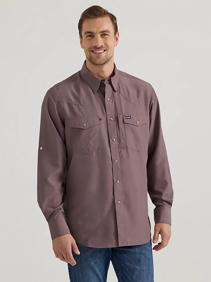 MEN'S WRANGLER PERFORMANCE SNAP LONG SLEEVE SOLID SHIRT IN HIGH TIDE