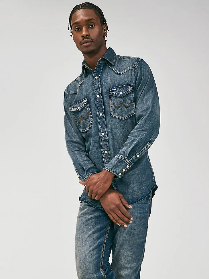 COWBOY CUT® LONG SLEEVE WESTERN DENIM SNAP WORK SHIRT IN DARK DENIM