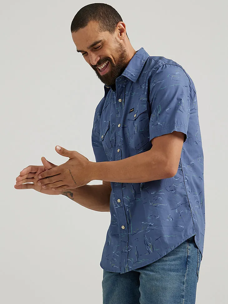 MEN'S SHORT SLEEVE PRINTED SHIRT IN CACTUS COWBOY GREEN