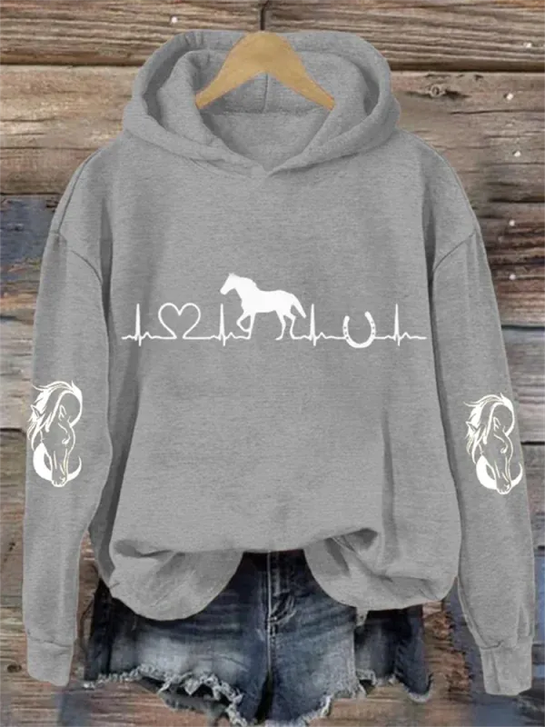 Women's Horse Heartbeat Horse Lover Casual Hoodie