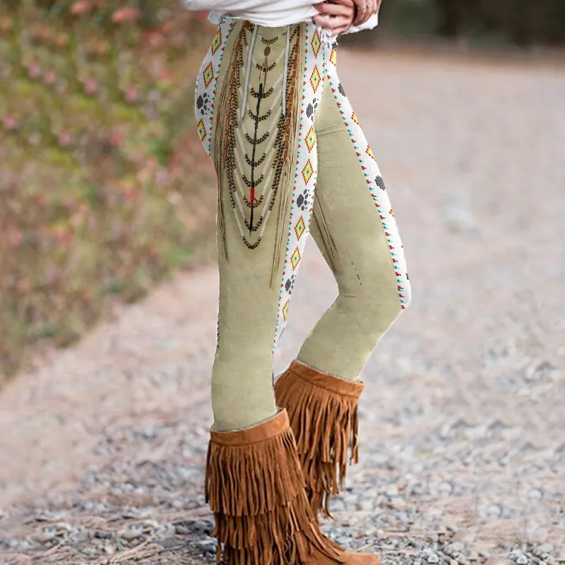 Vintage Tassels Print Casual Leggings