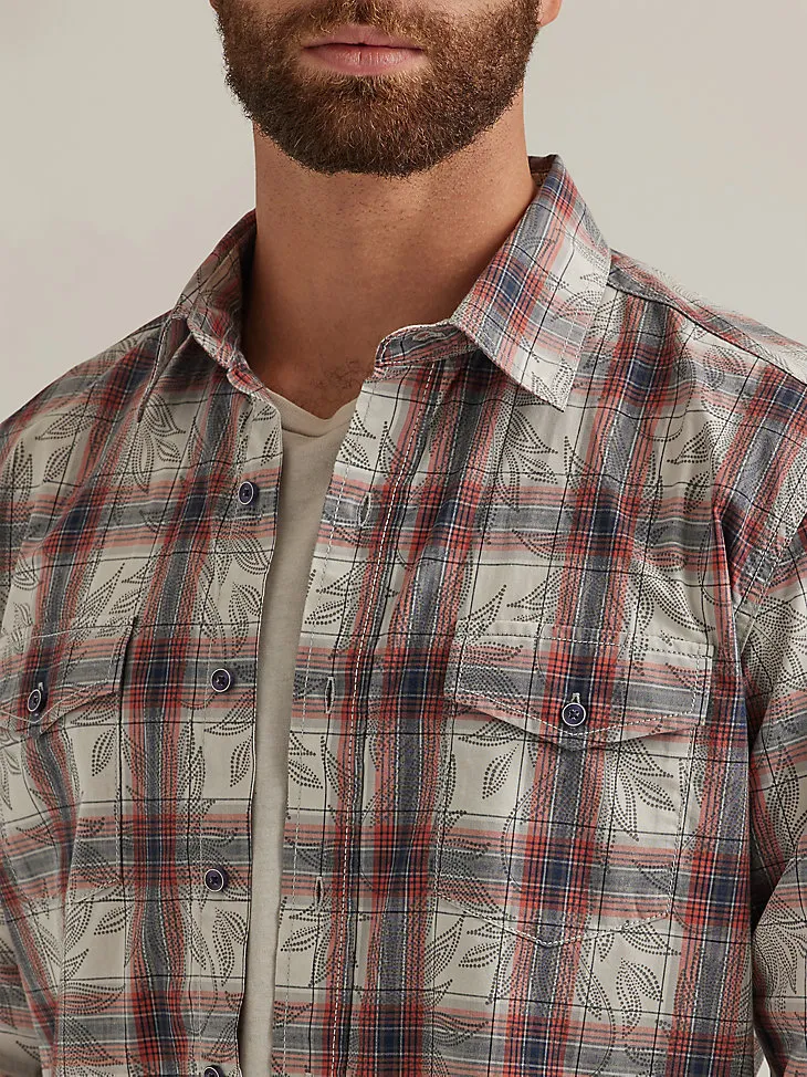 MEN'S WRANGLER RETRO® LONG SLEEVE BUTTON-DOWN PLAID SHIRT IN BEIGE