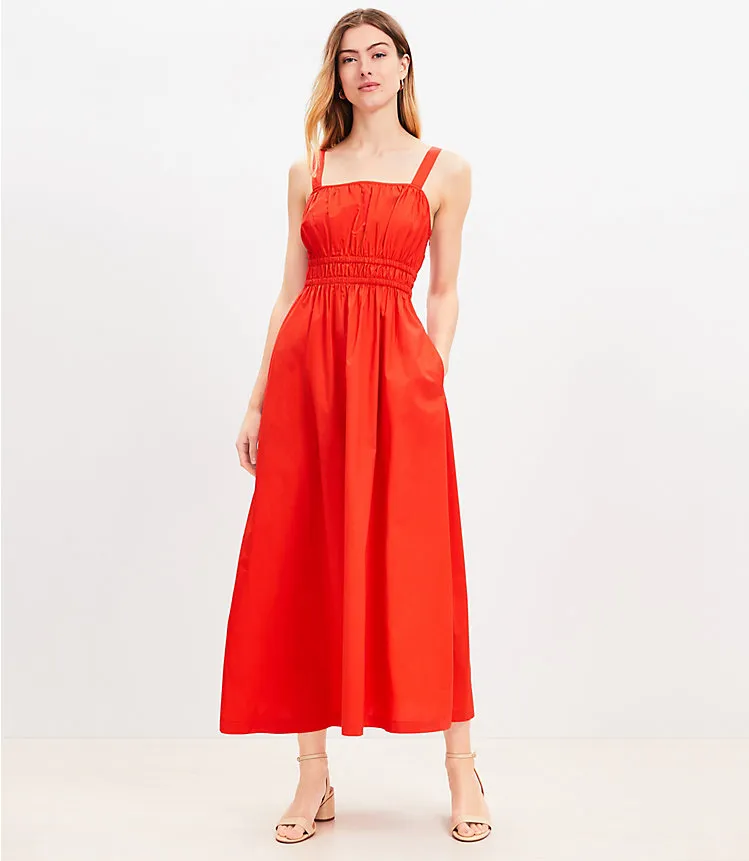 Poplin Shirred Strappy Pocket Maxi Dress