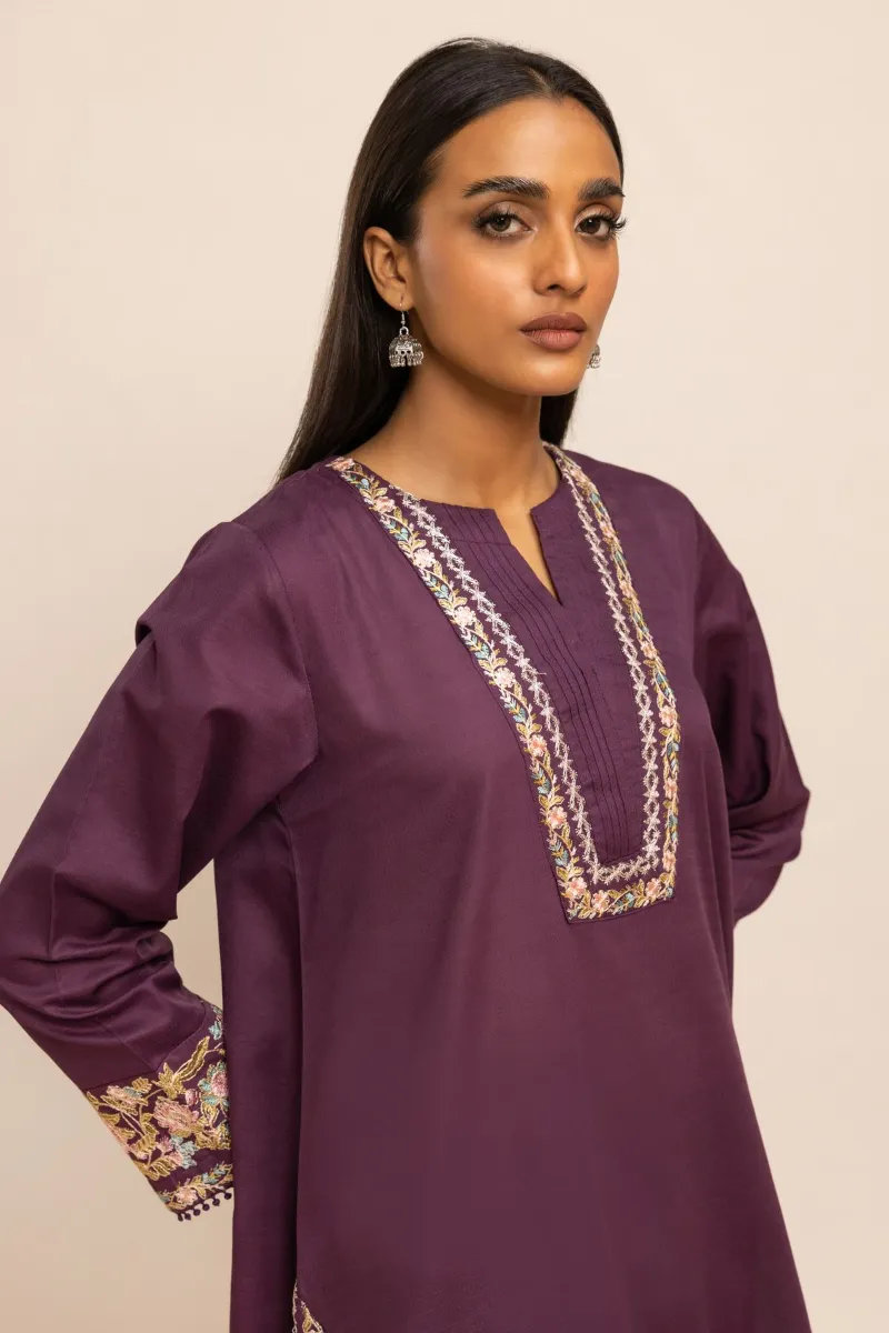 2 Piece Kurta | Embroidered & Pants |  Purple