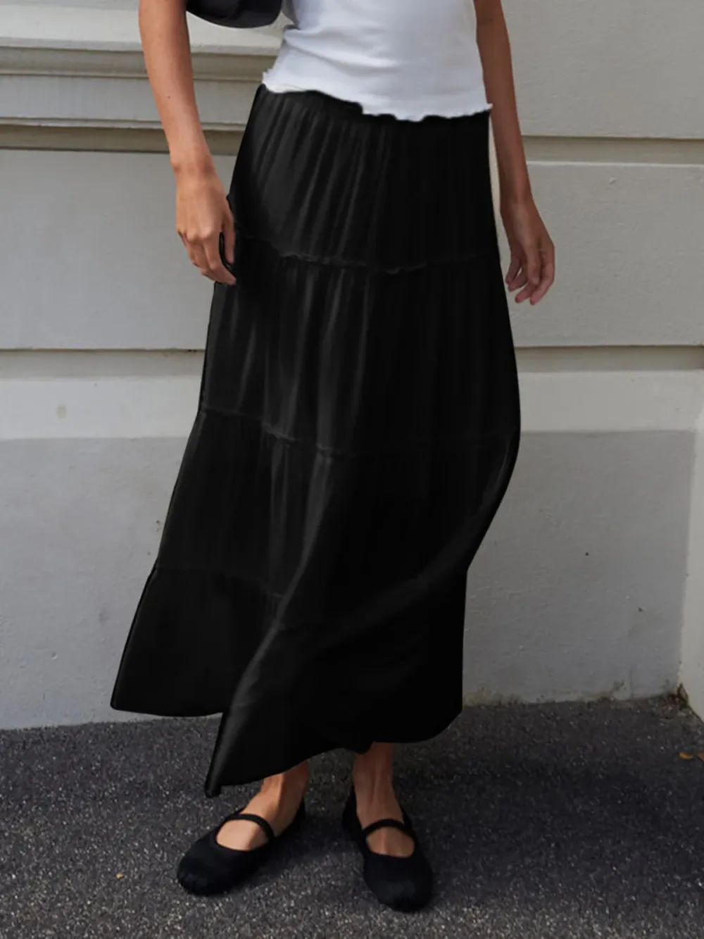 Solid Layered Long Skirt