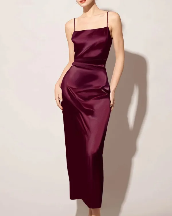 Burgundy Long Silky Party Dress