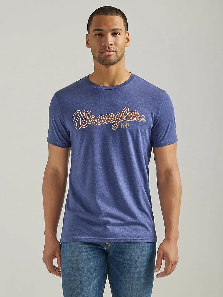 MEN'S WRANGLER LOOPED LOGO T-SHIRT IN DENIM HEATHER