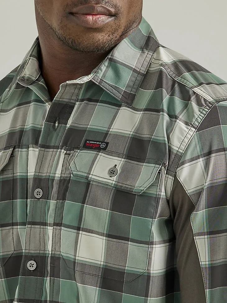 ATG BY WRANGLER™ PLAID MIXED MATERIAL SHIRT IN TRAVERTINE