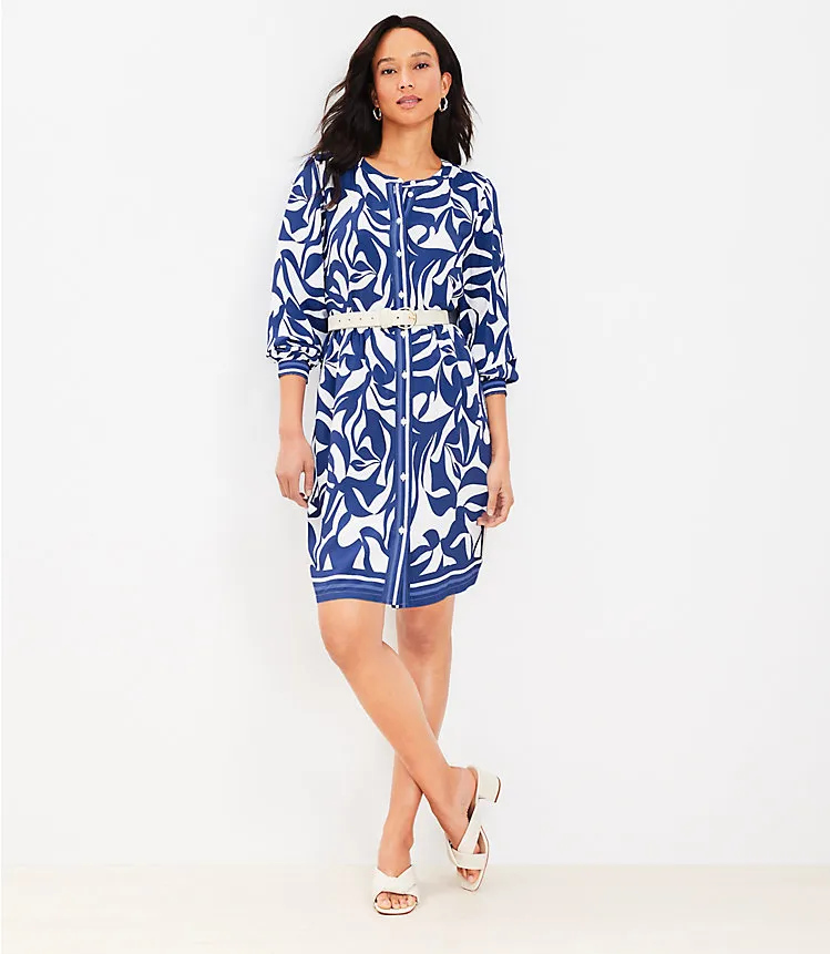 Abstract Swirl Button Tiered Swing Dress