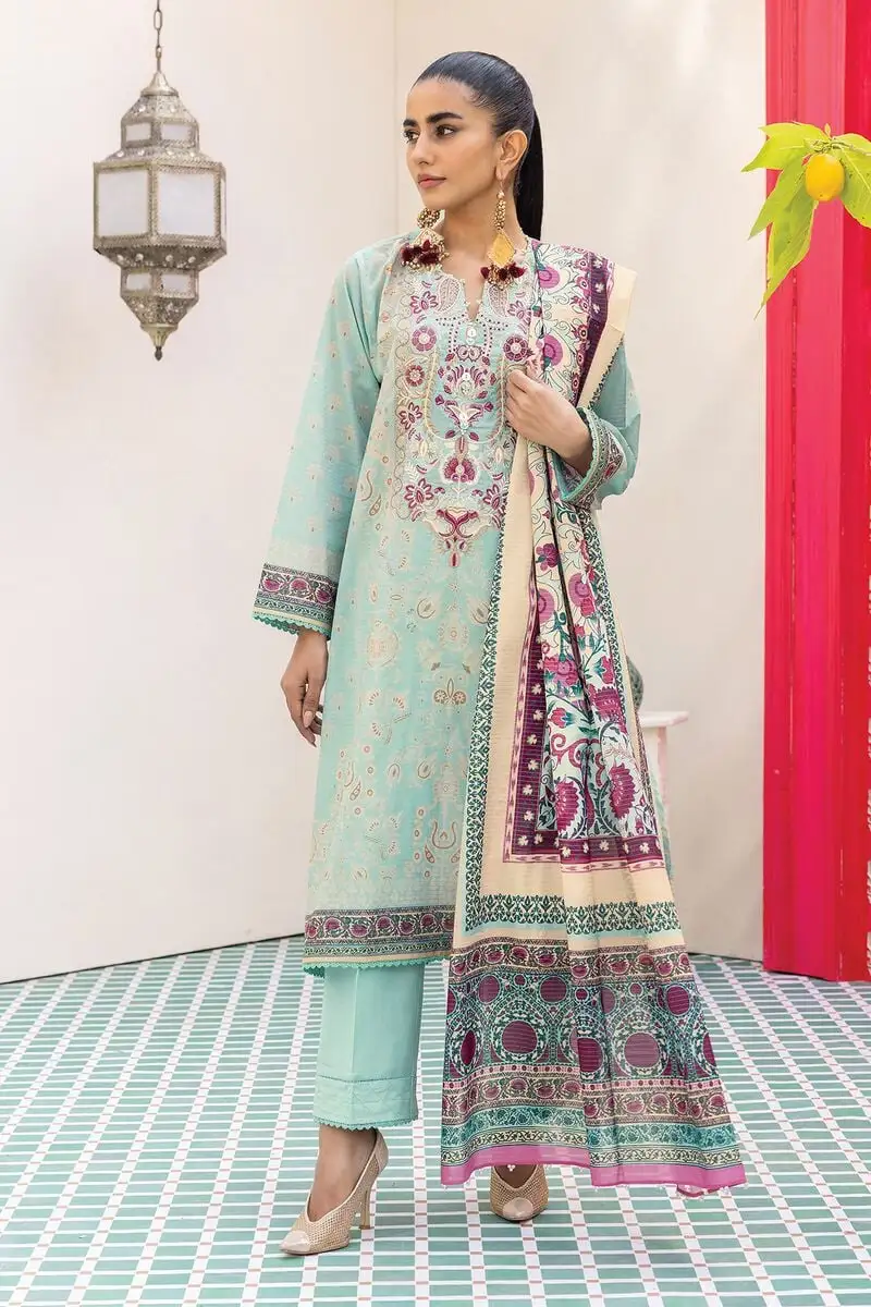 3 Piece Kurta Embroidered | Dupatta& Bottom & Tops | Color light green