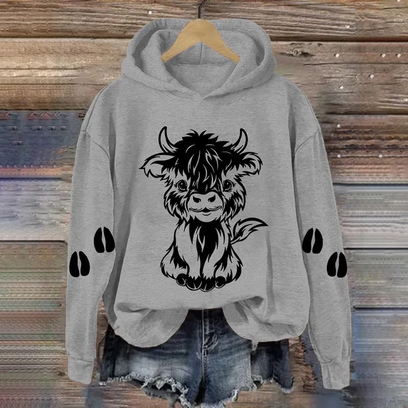 Women's Cute Baby Highland Cow Casual Hoodie