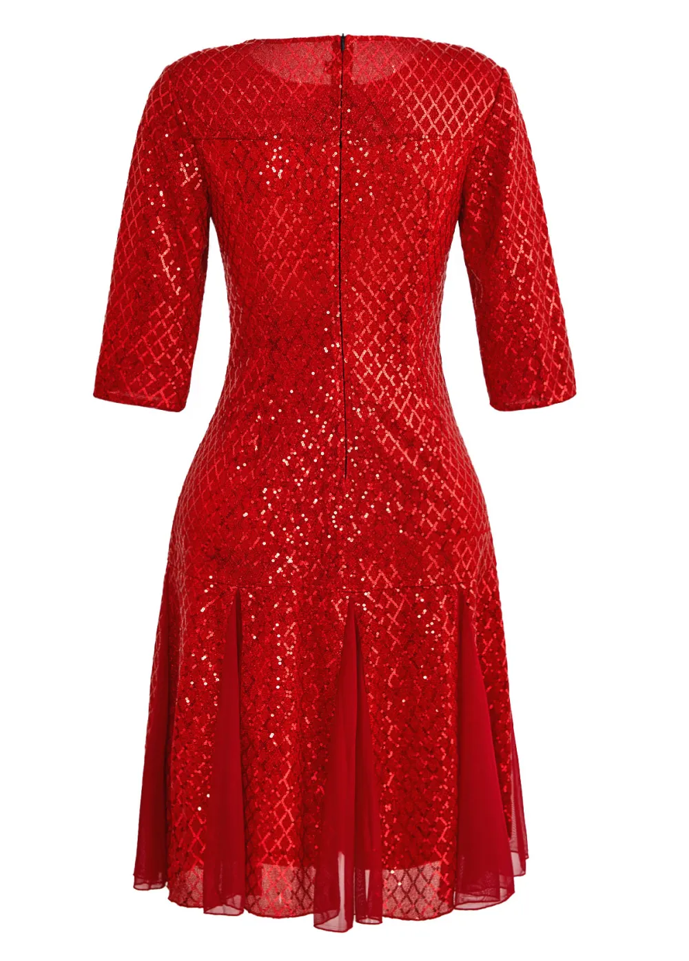 Sequin Red Round Neck Patchwork Dress