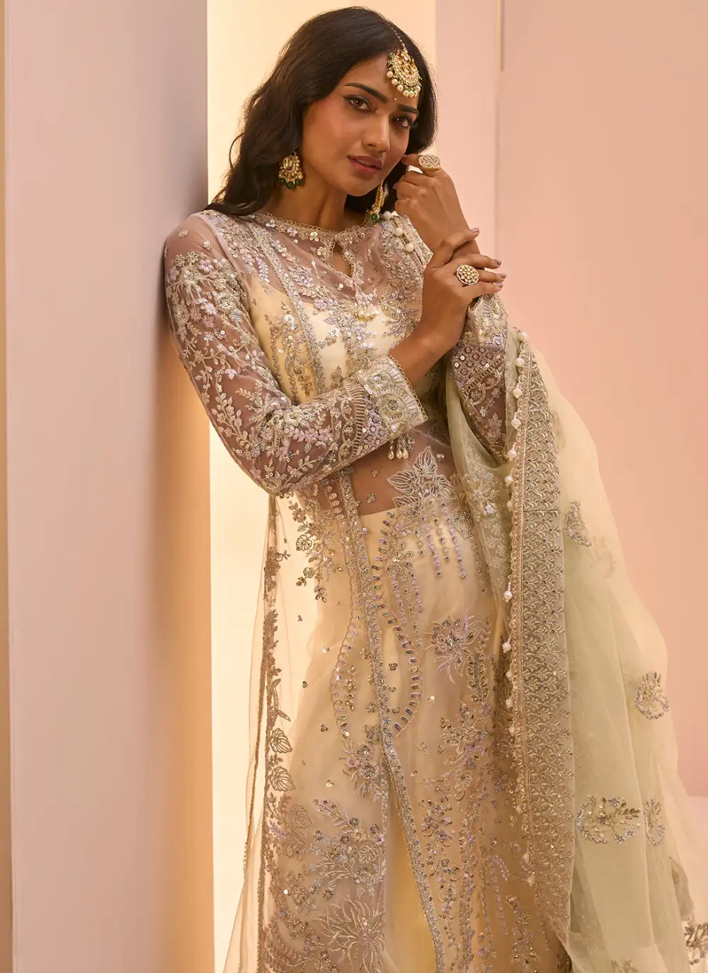 Soft Yellow Embroidered Sharara Suit