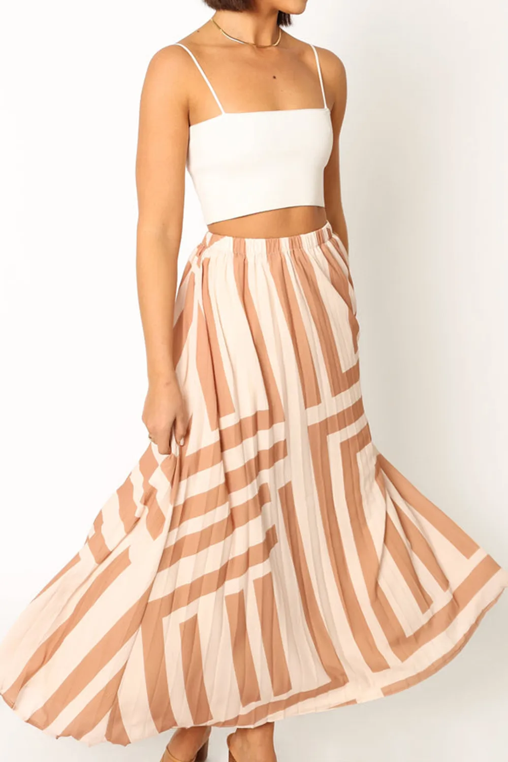 ELKE PLEAT MIDI SKIRT - TAN