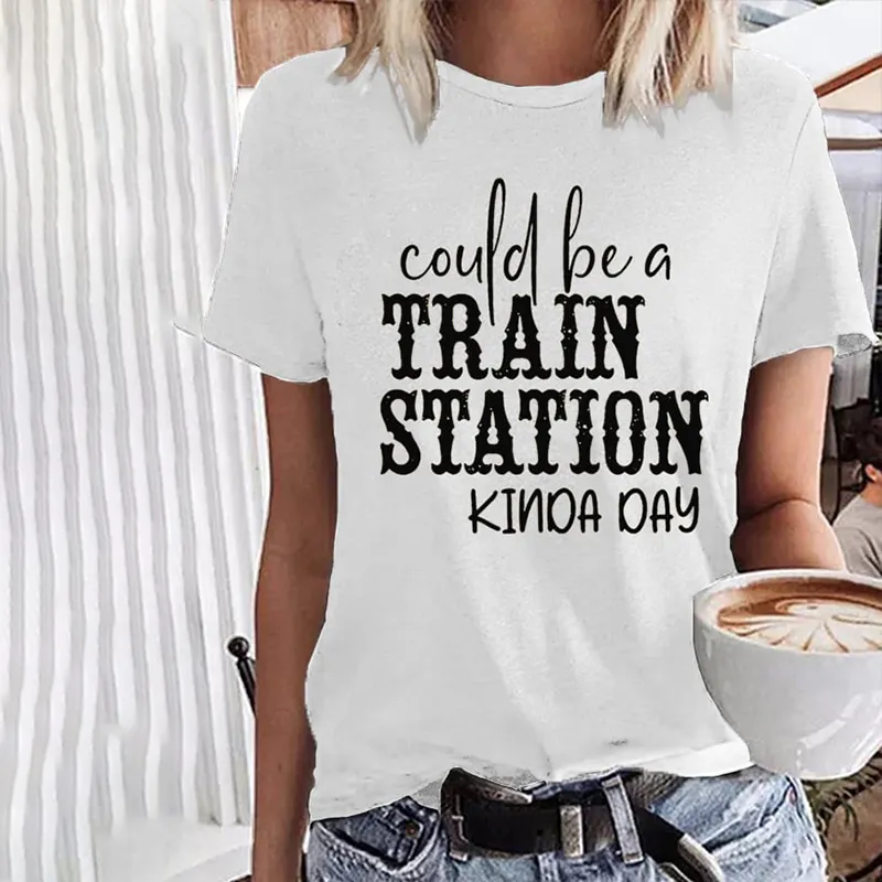 Could Be A Train Station Kinda Day Casual Print T-Shirt