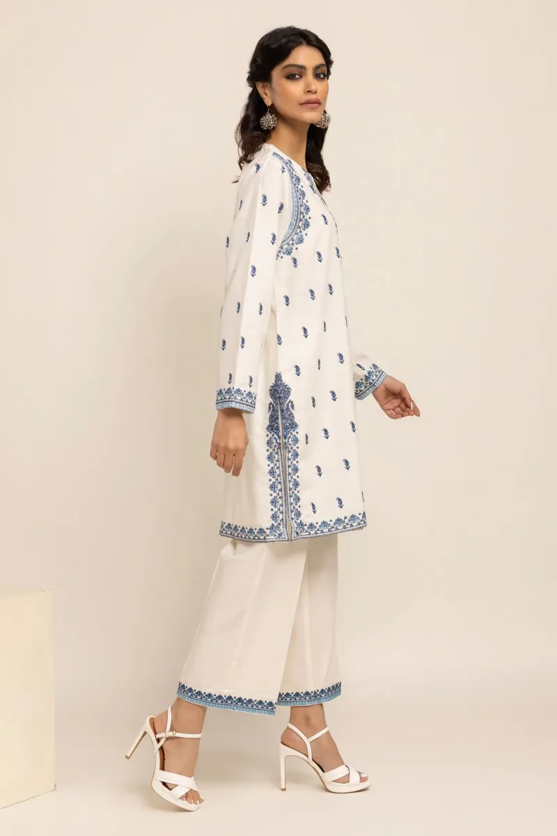 2 Piece Kurta | Embroidered & Pants |  Black and White