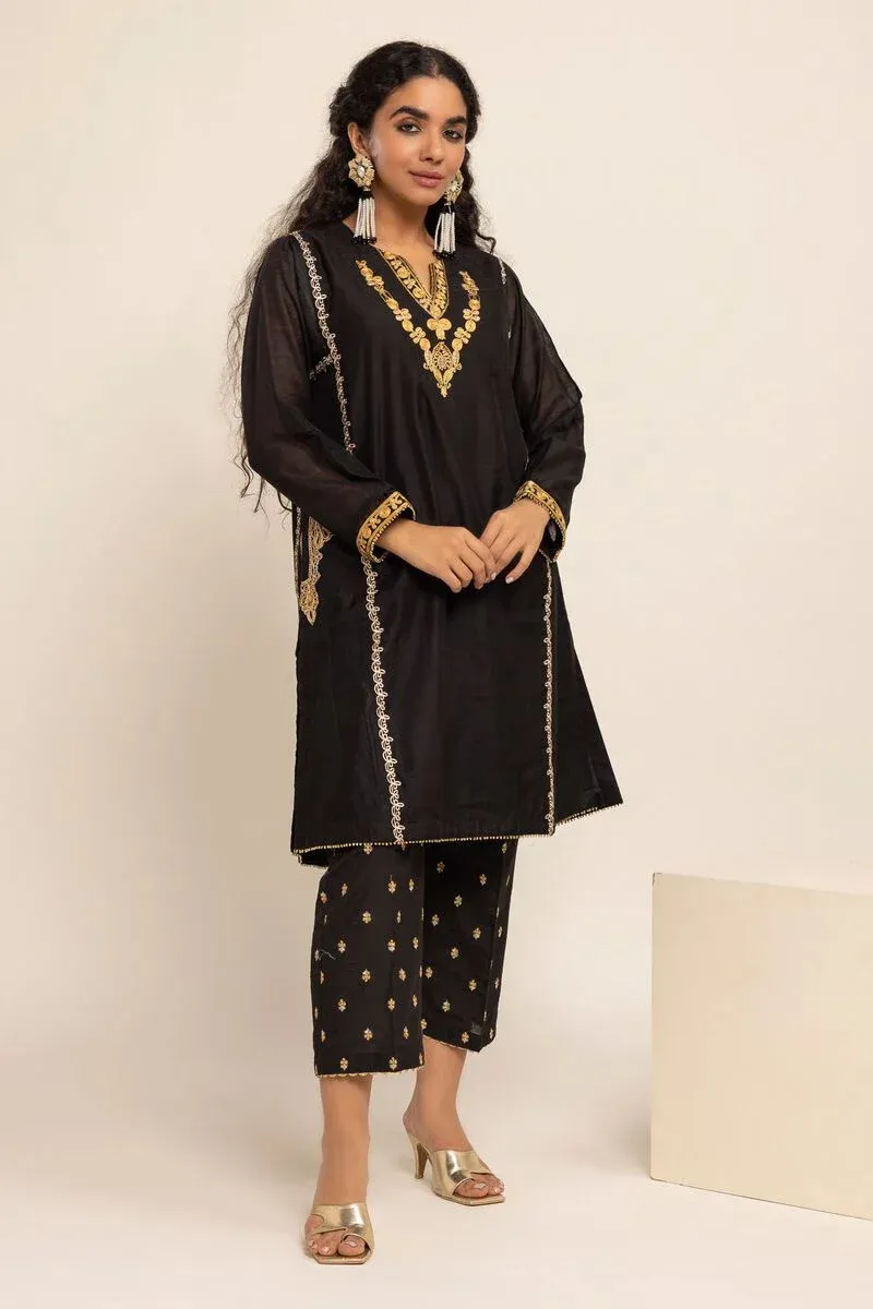 2 Piece | Kurta & Pants | Color Black