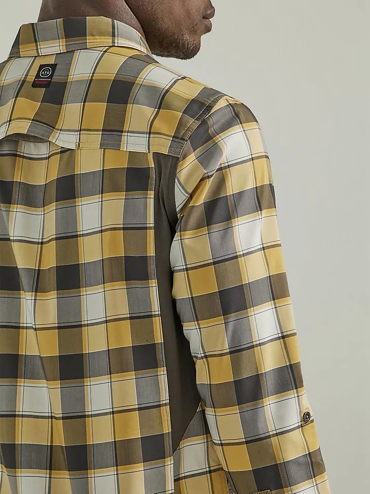 ATG BY WRANGLER™ PLAID MIXED MATERIAL SHIRT IN TRAVERTINE