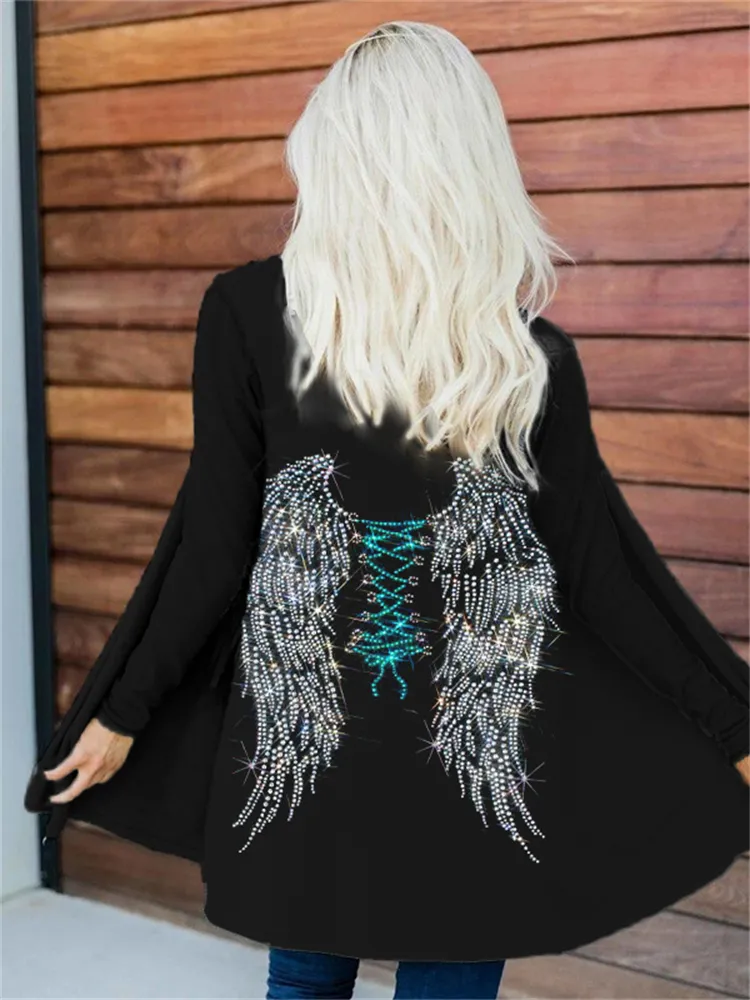 Lace Down Wings Glitter Art Comfy Cardigan