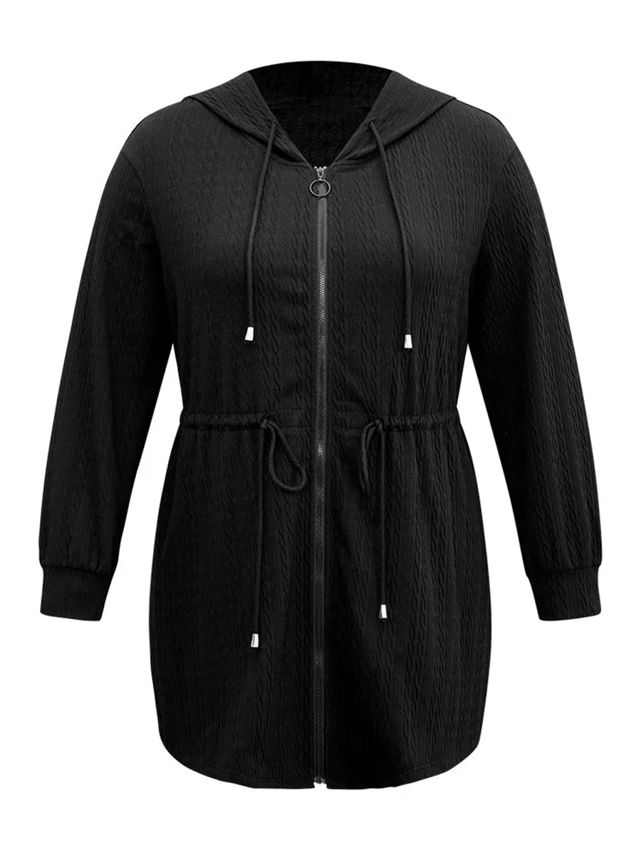 Simple hooded knit coat in black