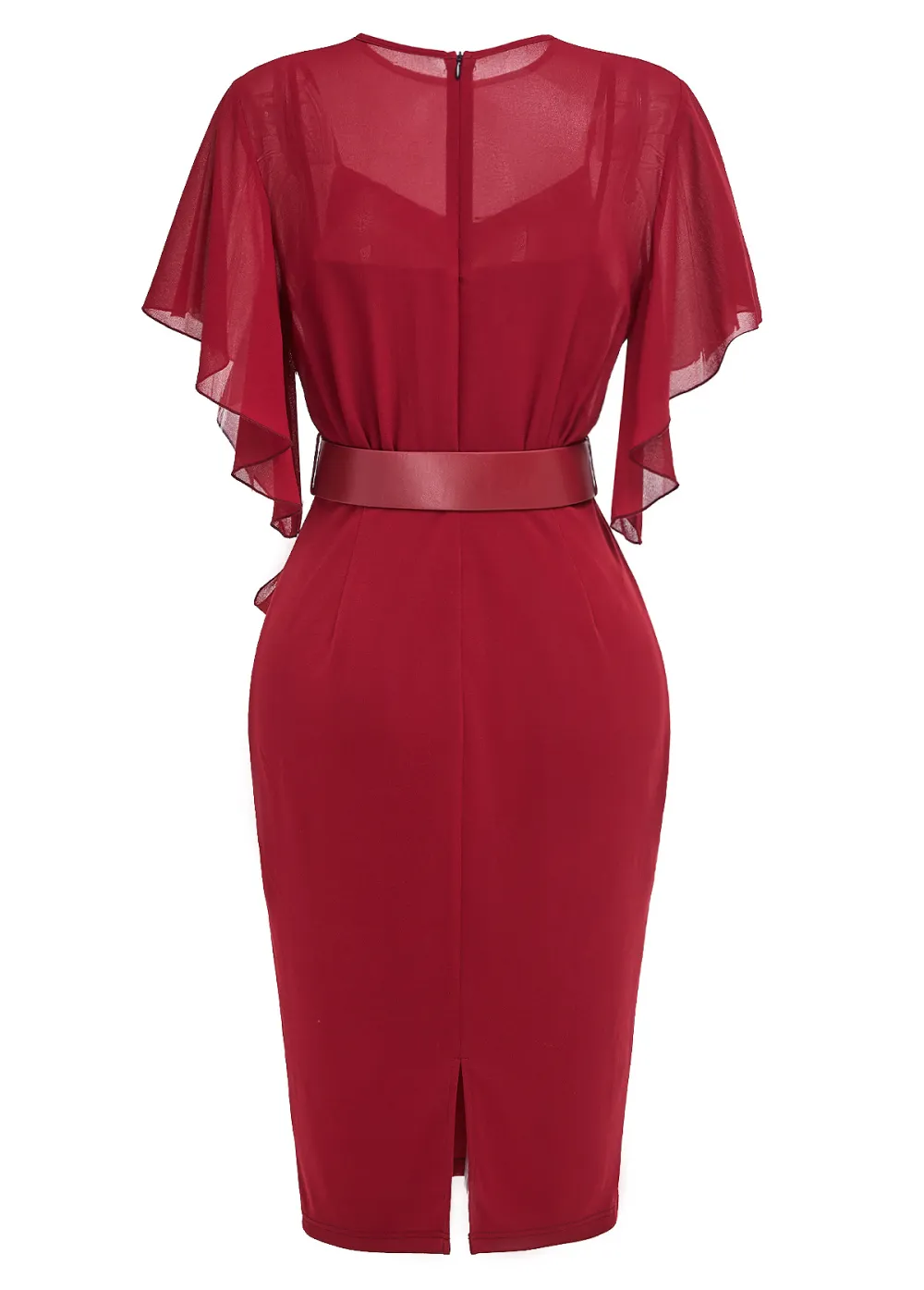 Tie Belted Wine Red Short Sleeve Bodycon Dress