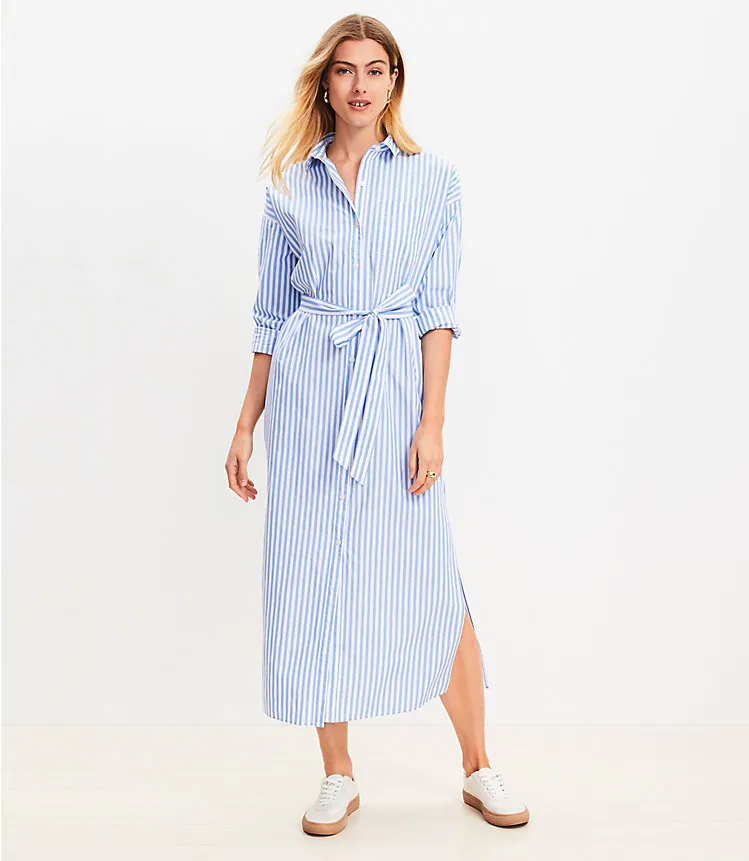 Striped Poplin Belted Pocket Shirtdress