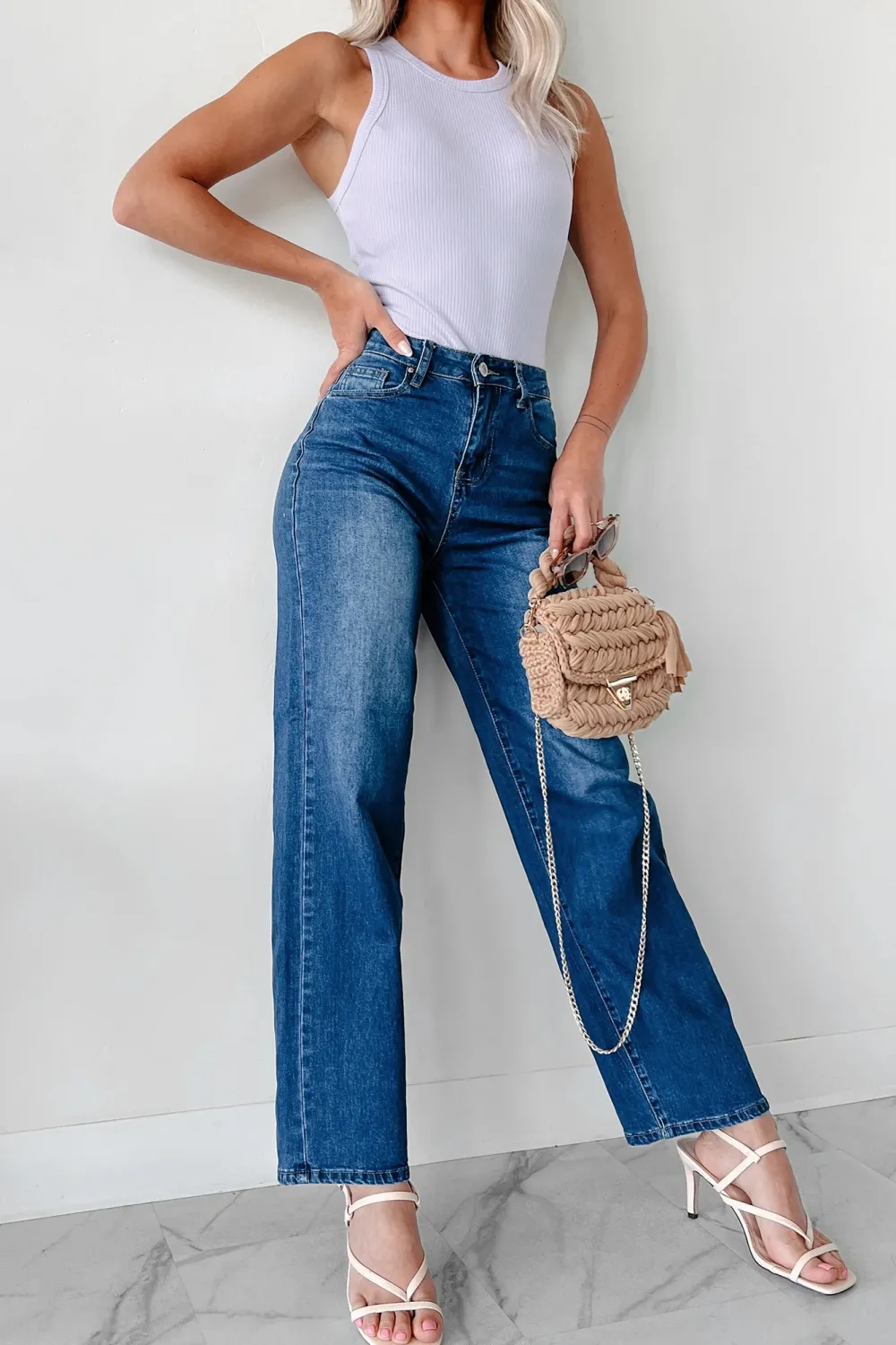 Enzo High Rise Non-Distressed Wide Leg Jeans